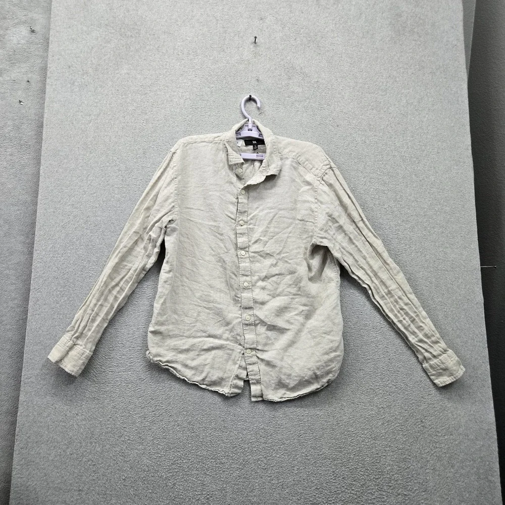 Banana Republic Men Button Up Shirt L Beige Linen Casual Long Sleeve